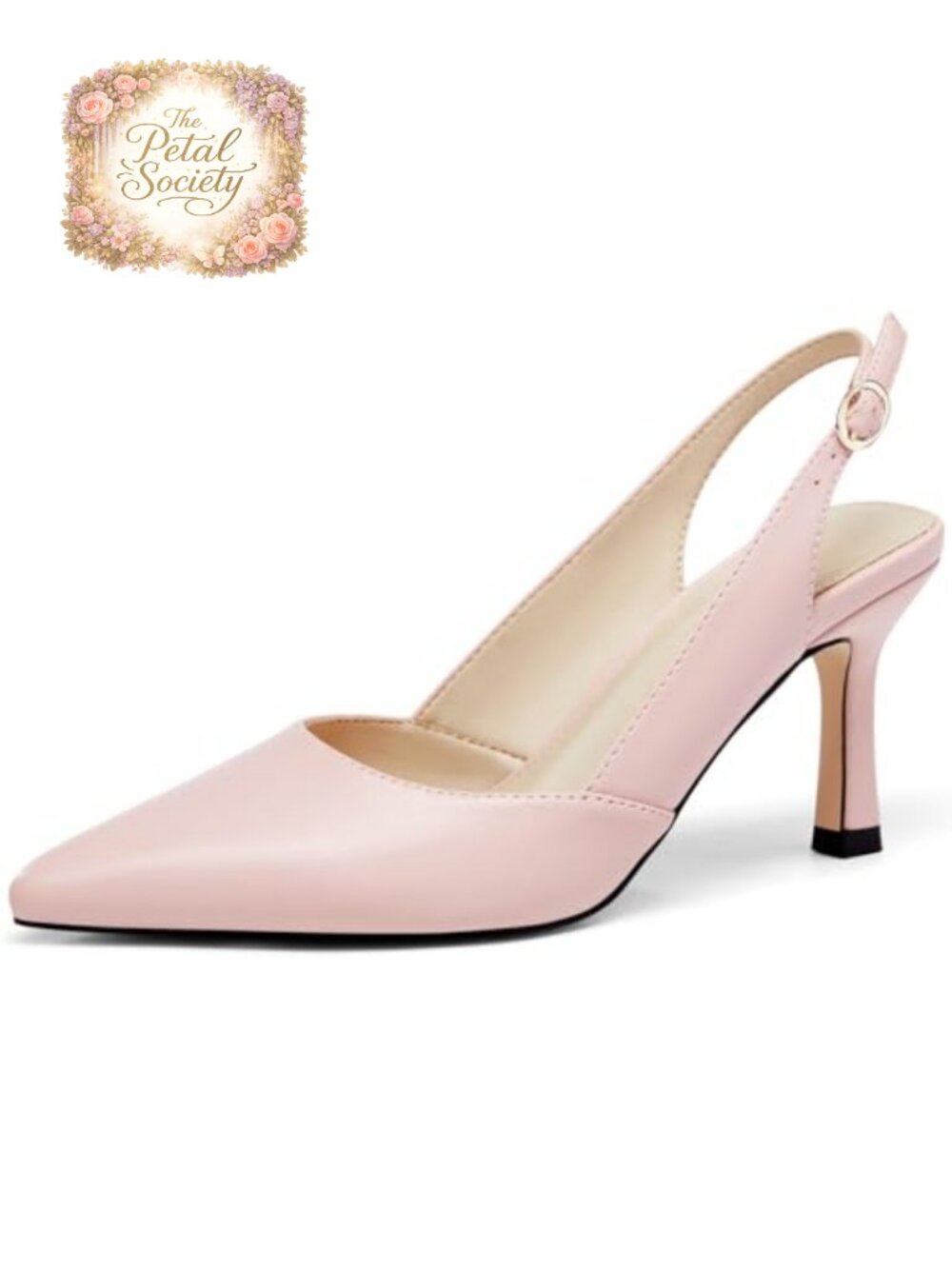 Faux Leather Slingback Kitten Heels Pointed Toe Dress Pumps